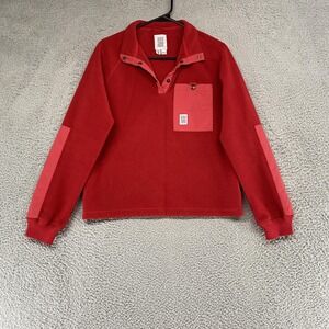 Topo Designs Sweatshirt Womens Medium Red Polartec Snap Fleece Sweater